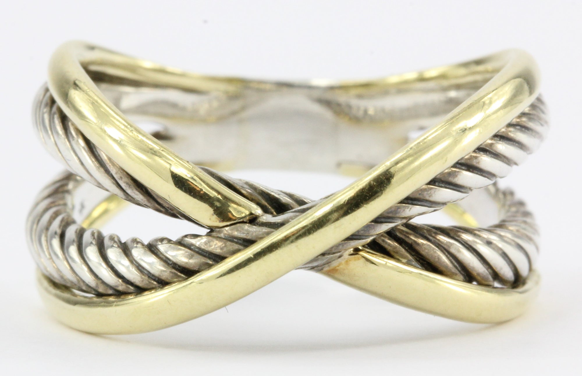 David Yurman 18k Gold Sterling X Crossover Cable Ring Size 8.75 – QUEEN MAY