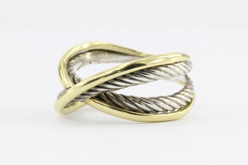 David Yurman 18k Gold Sterling X Crossover Cable Ring Size 8.75 - Queen May
