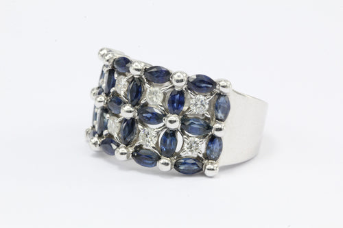 14K White Gold Blue Sapphire & Diamond Roman Fence Ring – QUEEN MAY