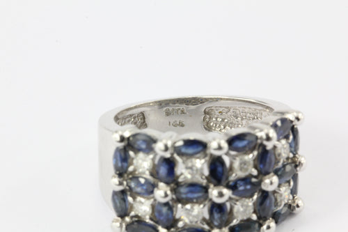 14K White Gold Blue Sapphire & Diamond Roman Fence Ring – QUEEN MAY