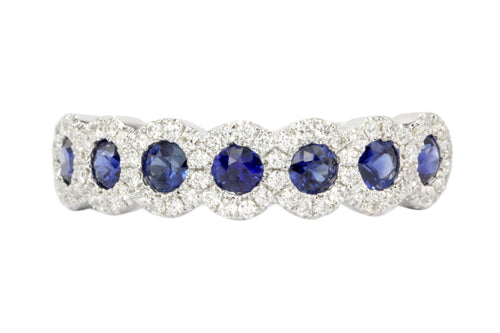 14K White Gold Natural Sapphire and Diamond Band - Queen May