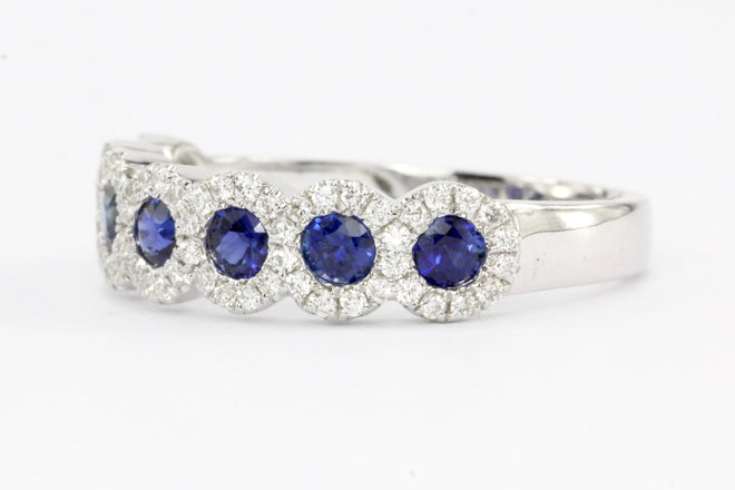 14K White Gold Natural Sapphire and Diamond Band - Queen May