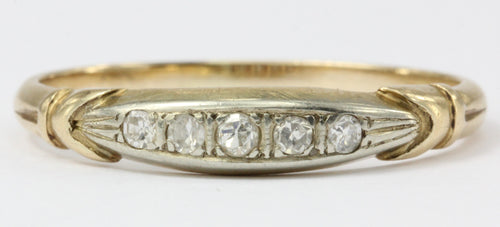 Art Deco 14K Gold Diamond Wedding Band Ring Size 7.25 c.1930 - Queen May