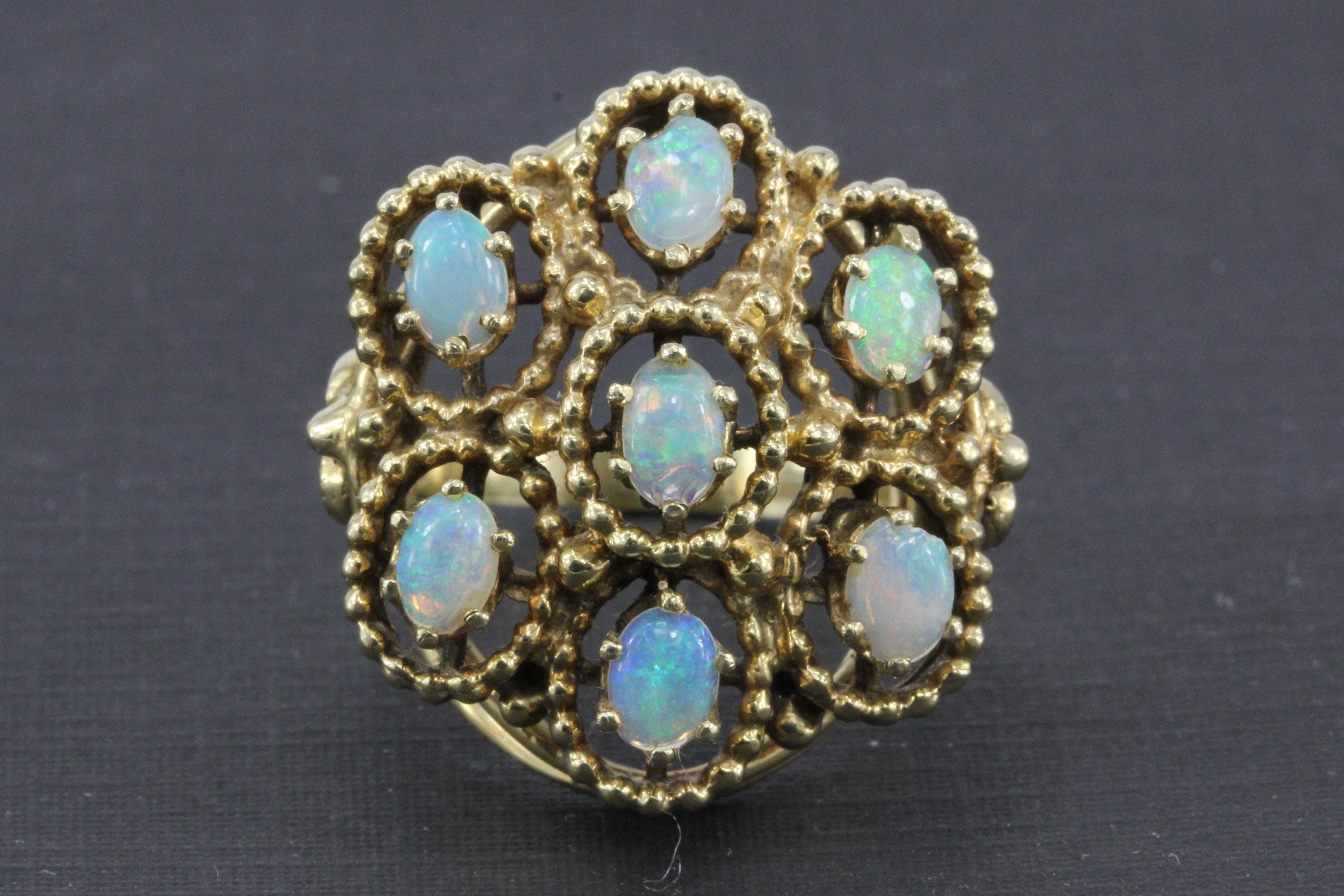 Mid Century 14K Yellow Gold Opal Flower Cocktail Ring Size 7 – QUEEN MAY