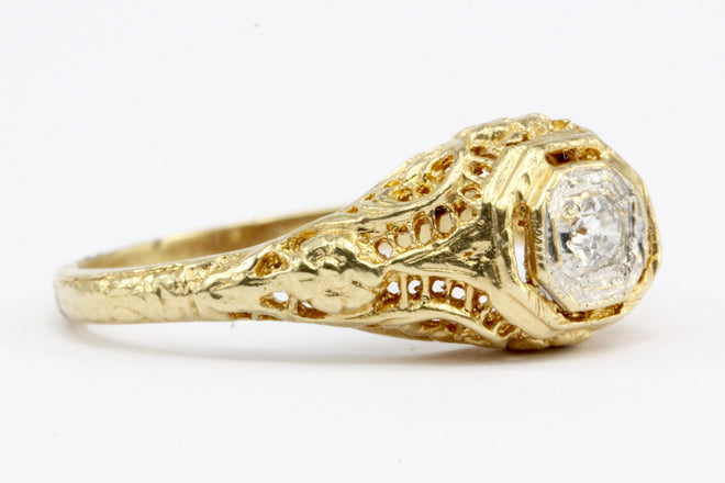 Victorian Style 14K Gold Diamond Engagement Ring - Queen May
