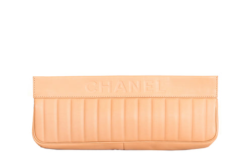 Chanel Lambskin Vertical Quilted Logo Shoulder Bag Beige - Queen May
