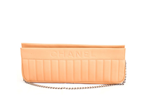 Chanel Lambskin Vertical Quilted Logo Shoulder Bag Beige - Queen May