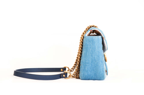 Gucci Limited Edition Blue Denim Pearl Marmont Shoulder Bag - Queen May