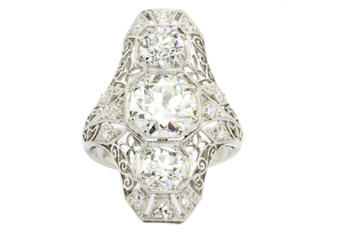 Art Deco Platinum Diamond Shield Ring - Queen May