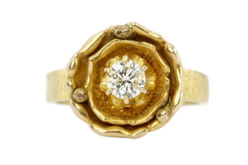 Vintage 14K Yellow Gold .32 CT Diamond Flower Ring - Queen May