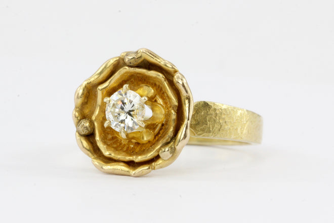 Vintage 14K Yellow Gold .32 CT Diamond Flower Ring - Queen May