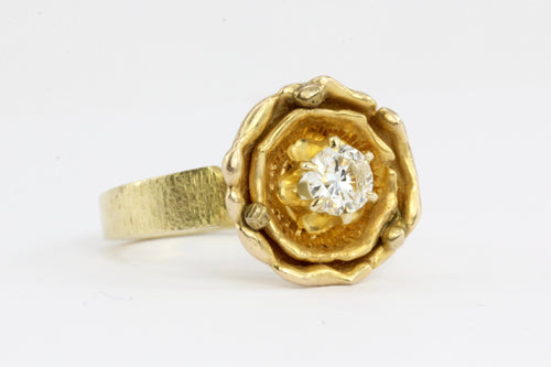 Vintage 14K Yellow Gold .32 CT Diamond Flower Ring - Queen May