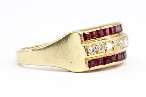 Retro 14K Yellow Gold Natural Ruby and Diamond Chunky Half Band Size 6.5 - Queen May