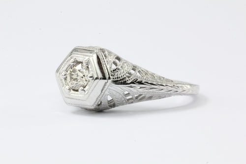 Gorgeous Art Deco 14K White Gold Old European Cut Diamond Engagement Ring c.1920 - Queen May