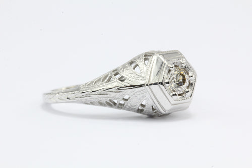 Gorgeous Art Deco 14K White Gold Old European Cut Diamond Engagement Ring c.1920 - Queen May