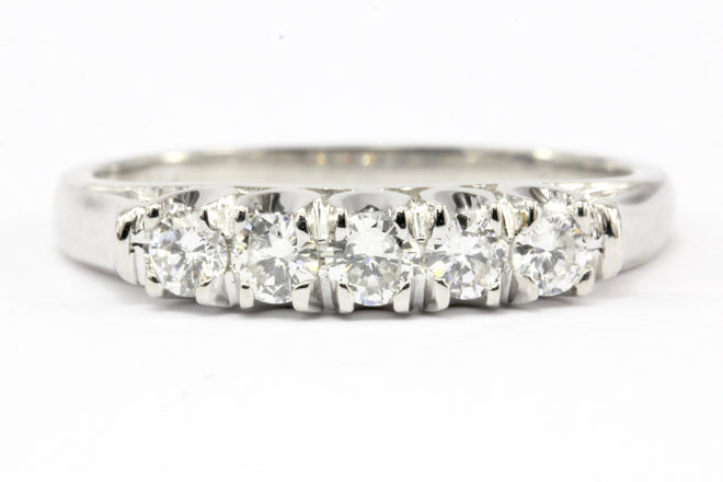 14K White Gold .35 CTW Diamond Half Eternity Band Size 6.25 - Queen May