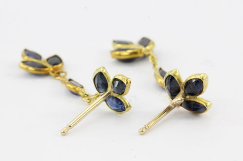 18K Yellow Gold Natural Sapphire Drop Earrings - Queen May