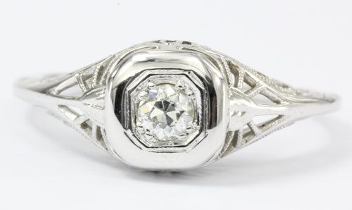 Art Deco 18k White Gold Old European Cut Diamond Engagement Ring c.1920 - Queen May