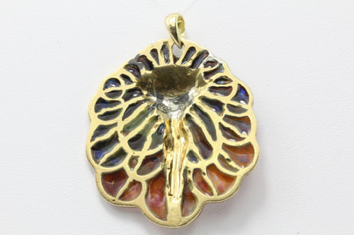 Art Nouveau Style 18K Gold Plique A Jour Enamel Peacock Lady Pendant - Queen May