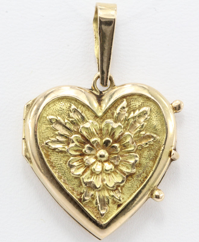 Vintage Venice Italy 18K Gold Floral Heart Locket GRASER GIUSEPPE Pendant c.1950 - Queen May