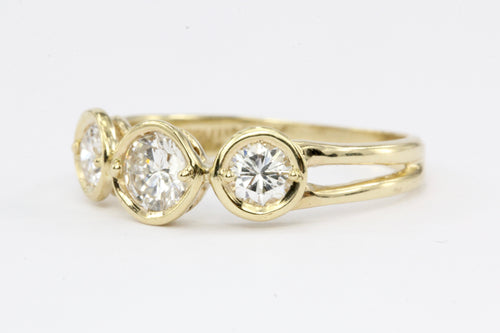 14K Yellow Gold Three Stone Diamond Ring - Queen May
