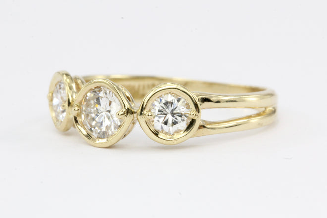 14K Yellow Gold Three Stone Diamond Ring - Queen May