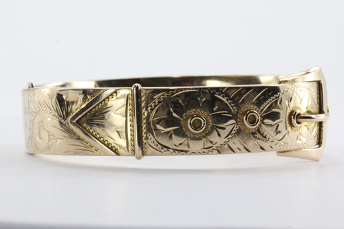Antique 1918 Edwardian 14K Gold Belt Buckle Large Chunky Bangle Bracelet - Queen May