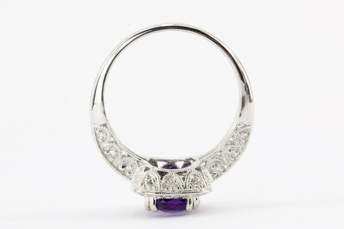 14K White Gold 1.5 CT Amethyst And Diamond Ring - Queen May