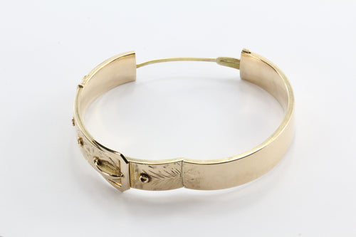 Antique 1918 Edwardian 14K Gold Belt Buckle Large Chunky Bangle Bracelet - Queen May