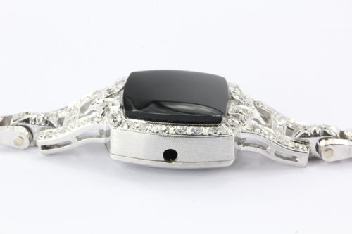 Art Deco Platinum & 14K White Gold Diamond & Onyx Conversion Bracelet - Queen May