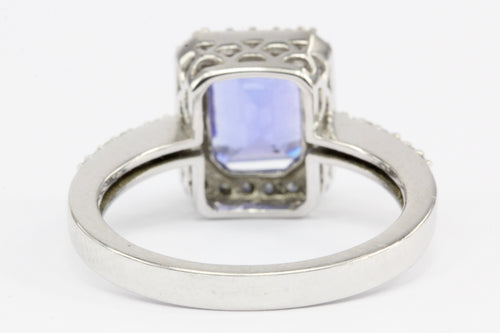 14K White Gold Tanzanite Diamond Halo Ring Size 6.25 - Queen May