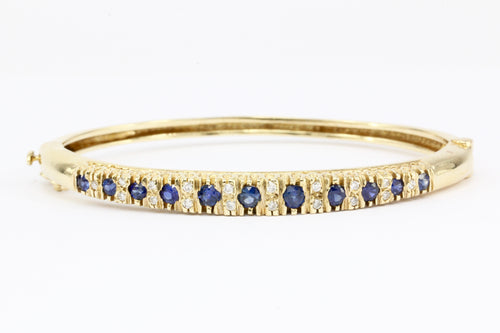 Victorian Revival 14K Yellow Gold 1 CTW Natural Sapphire Bangle Bracelet - Queen May