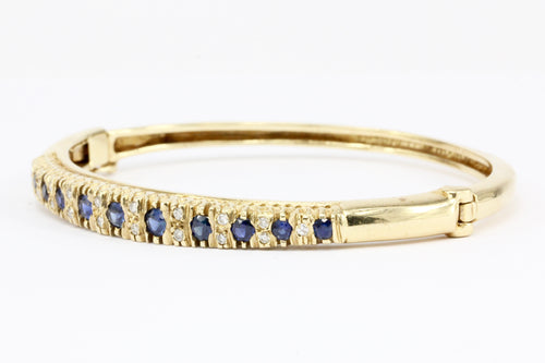 Victorian Revival 14K Yellow Gold 1 CTW Natural Sapphire Bangle Bracelet - Queen May