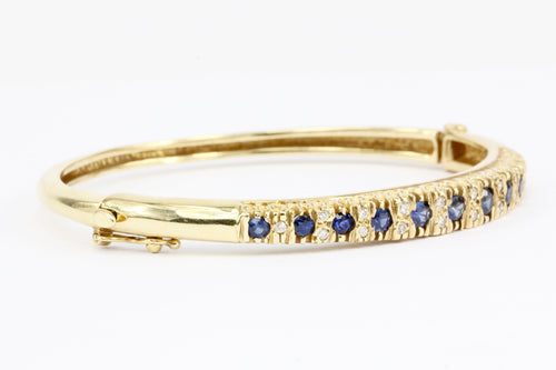 Victorian Revival 14K Yellow Gold 1 CTW Natural Sapphire Bangle Bracelet - Queen May