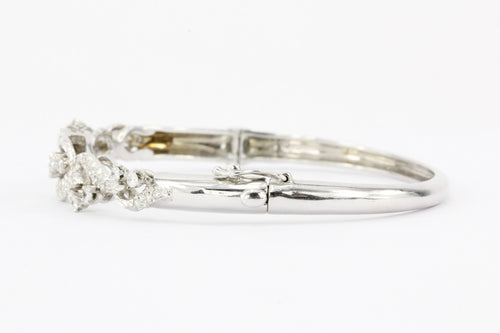 Retro 14K White Gold Diamond Bangle Bracelet - Queen May