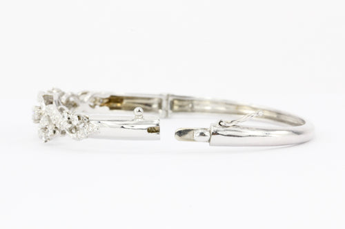 Retro 14K White Gold Diamond Bangle Bracelet - Queen May