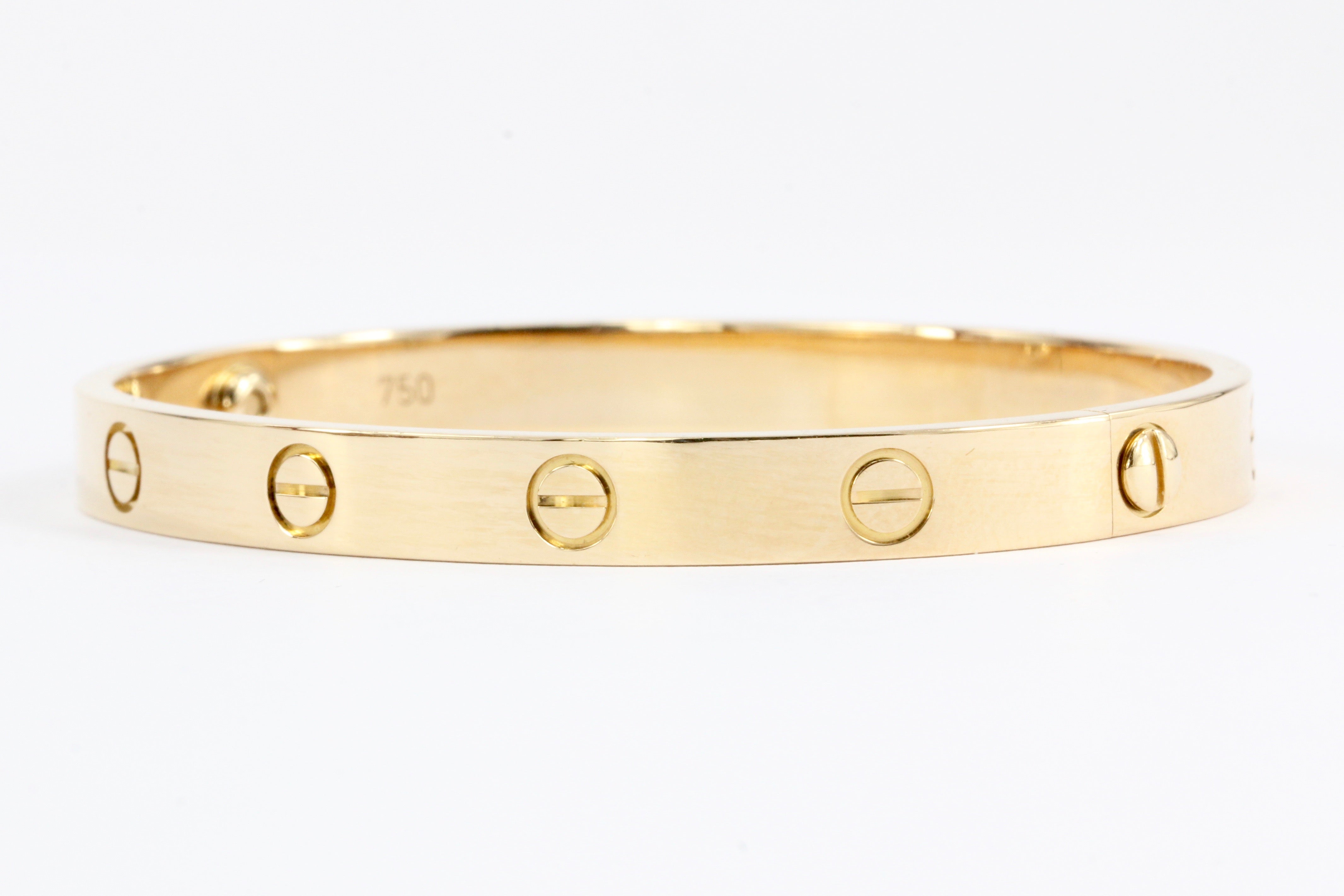 CARTIER 18K Yellow Gold Screw Love Bracelet Size 16 + Box, Screwdriver –  Blue Ribbon Rarities