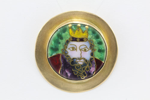 Retro 14K Gold Cloisonne  Enamel Fairytale King Pendant Enhancer Steven B. 1978 - Queen May