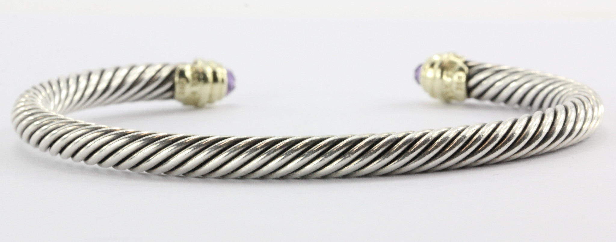 David Yurman Sterling Silver & 14K Gold Amethyst 5mm Cable Cuff Bracel ...