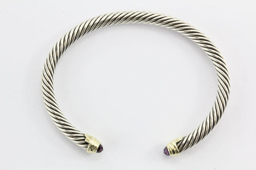 David Yurman Sterling Silver & 14K Gold Amethyst 5mm Cable Cuff Bracel ...