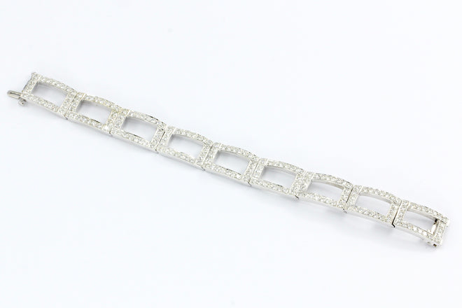 18K White Gold Diamond Rectangular Link Tennis Bracelet 8 CTW - Queen May