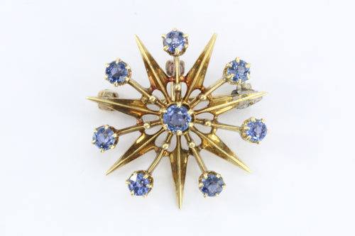 Antique Art Deco 18K Gold Sapphire Star Burst / Snowflake Pendant / Brooch - Queen May