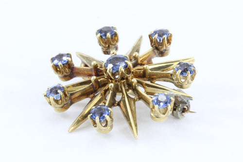 Antique Art Deco 18K Gold Sapphire Star Burst / Snowflake Pendant / Brooch - Queen May