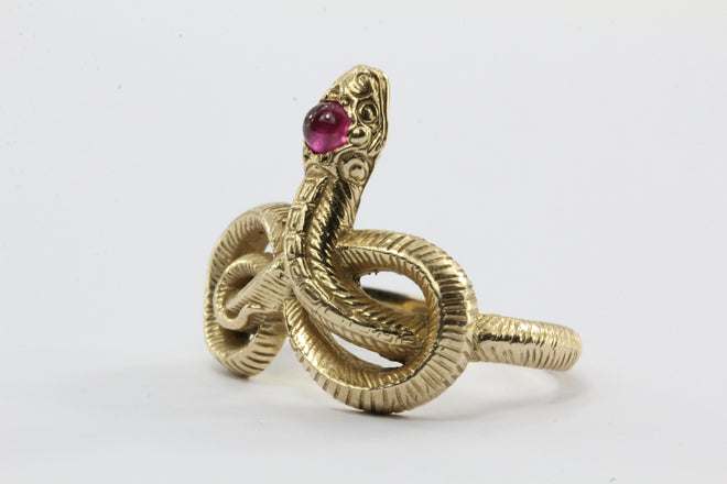 Vintage Art Nouveau 14K Gold & Ruby Twisted Snake Knot Ring - Queen May