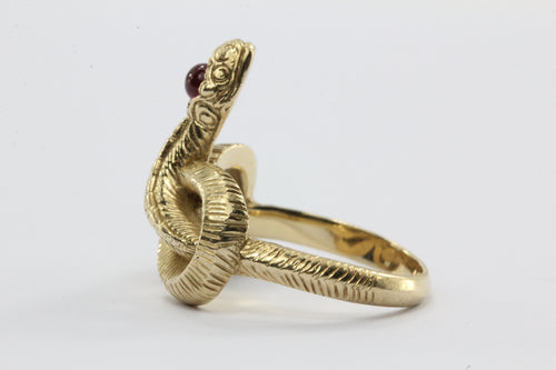 Vintage Art Nouveau 14K Gold & Ruby Twisted Snake Knot Ring - Queen May