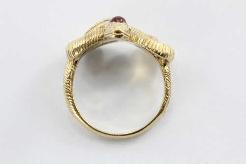 Vintage Art Nouveau 14K Gold & Ruby Twisted Snake Knot Ring - Queen May