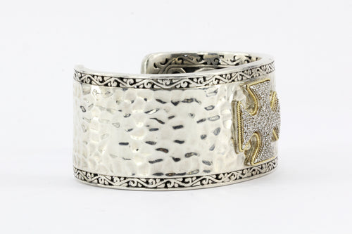 Effy Pave Diamond Two Tone Sterling Silver & 18K Yellow Gold Cross Cuff - Queen May