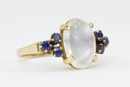 14K Yellow Gold 4 CT Moonstone and Blue Sapphire Ring - Queen May