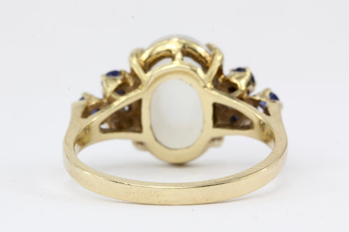 14K Yellow Gold 4 CT Moonstone and Blue Sapphire Ring - Queen May