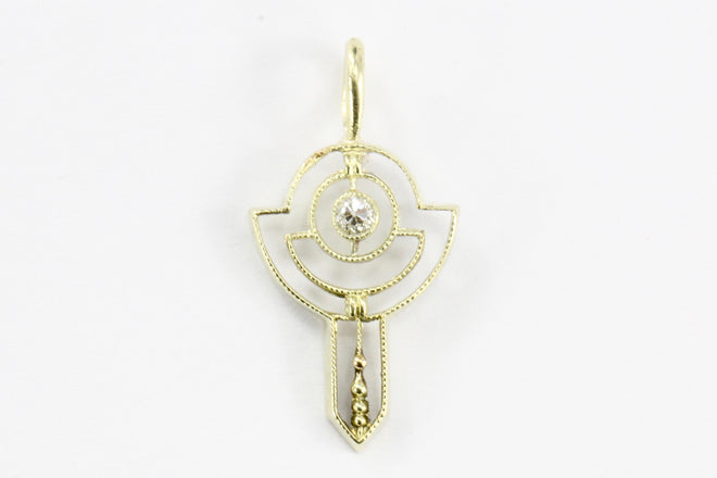 Antique 14K Yellow Gold & Diamond Stick Pin Conversion Pendant - Queen May